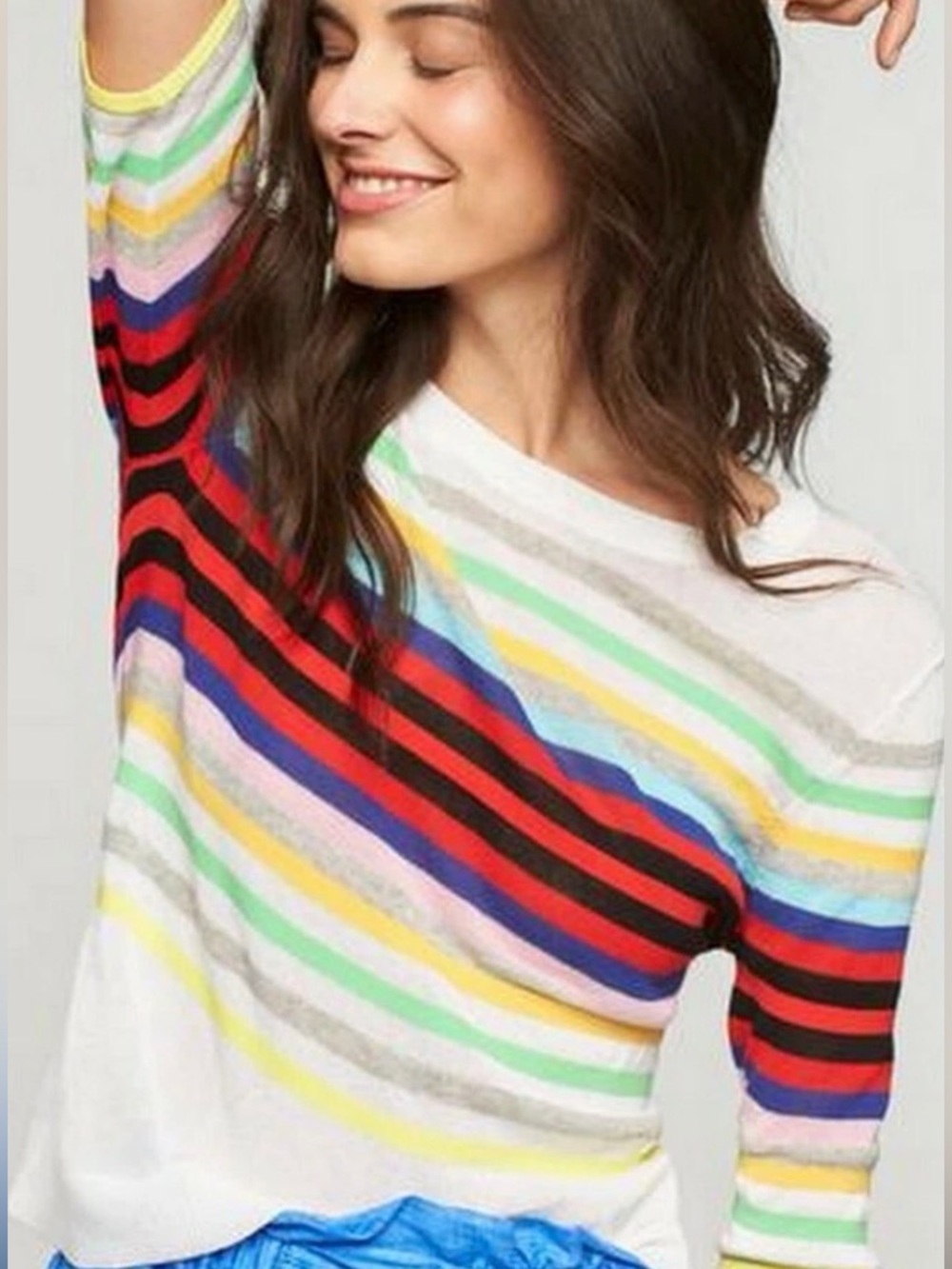 Milly Rainbow Stripe Pullover Knit Top Bright Colorful Quiet Luxury Size Medium